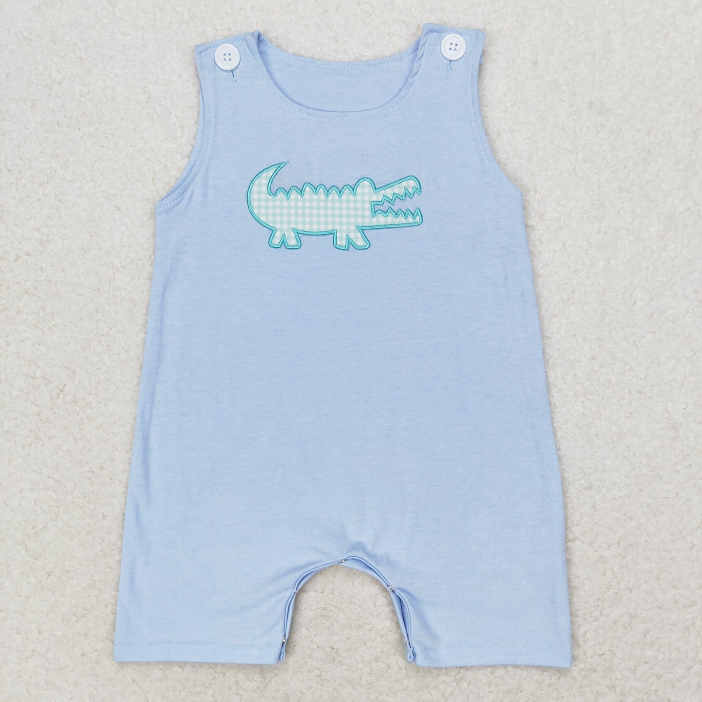 SR1625 Sleeveless light blue crocodile baby boy romper embroidery