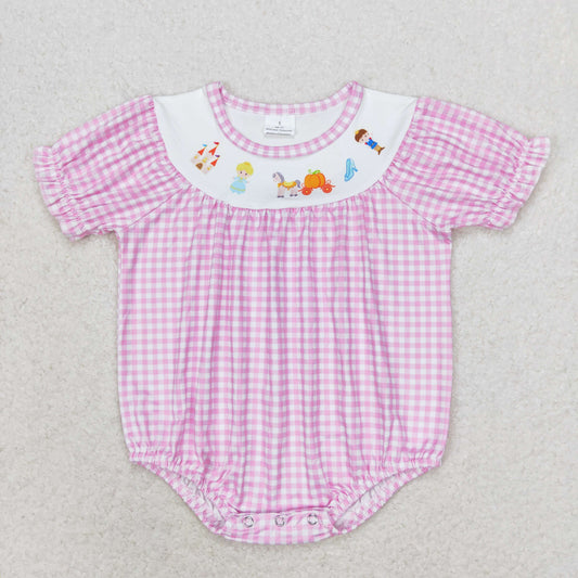 SR1692 Plaid pumpkin carriage princess baby girls fall romper