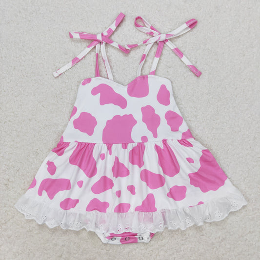 SR1549 Pink cow straps baby girls summer romper