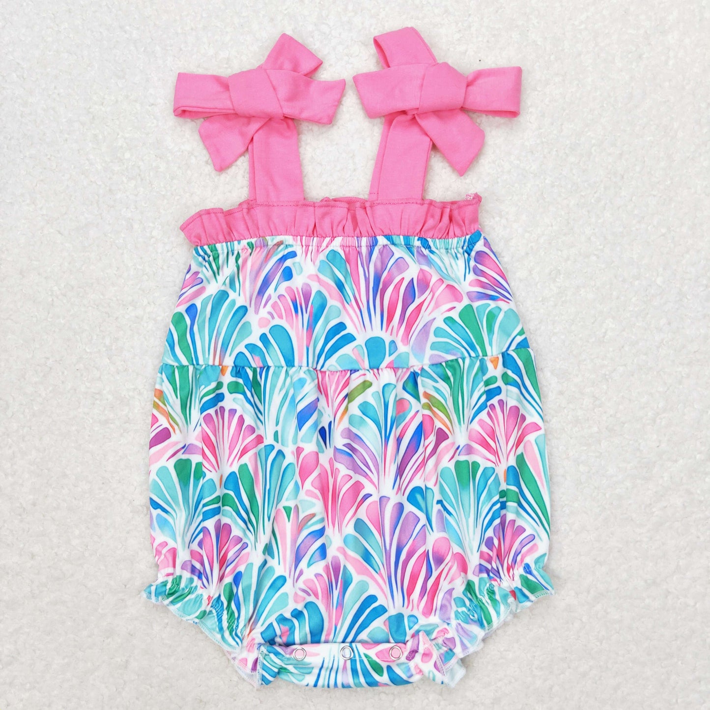 SR1555 Straps watercolor shell baby girls summer romper