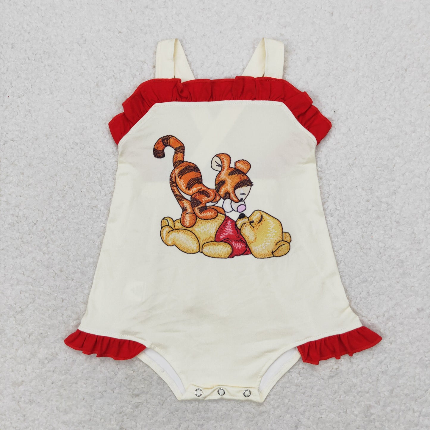 SR1705 Yellow straps bear baby girls pocket romper