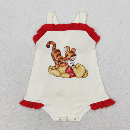 SR1705 Yellow straps bear baby girls pocket romper