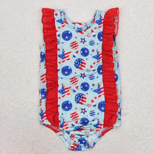 S0433 Smile stars popsicle girls 4th of july swimsuit