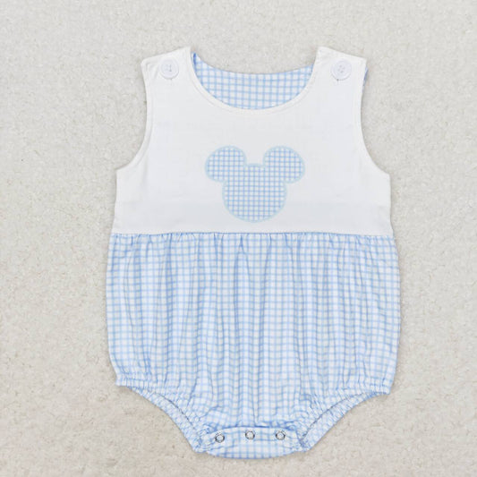 SR1534 Blue plaid sleeveless mouse baby boys romper