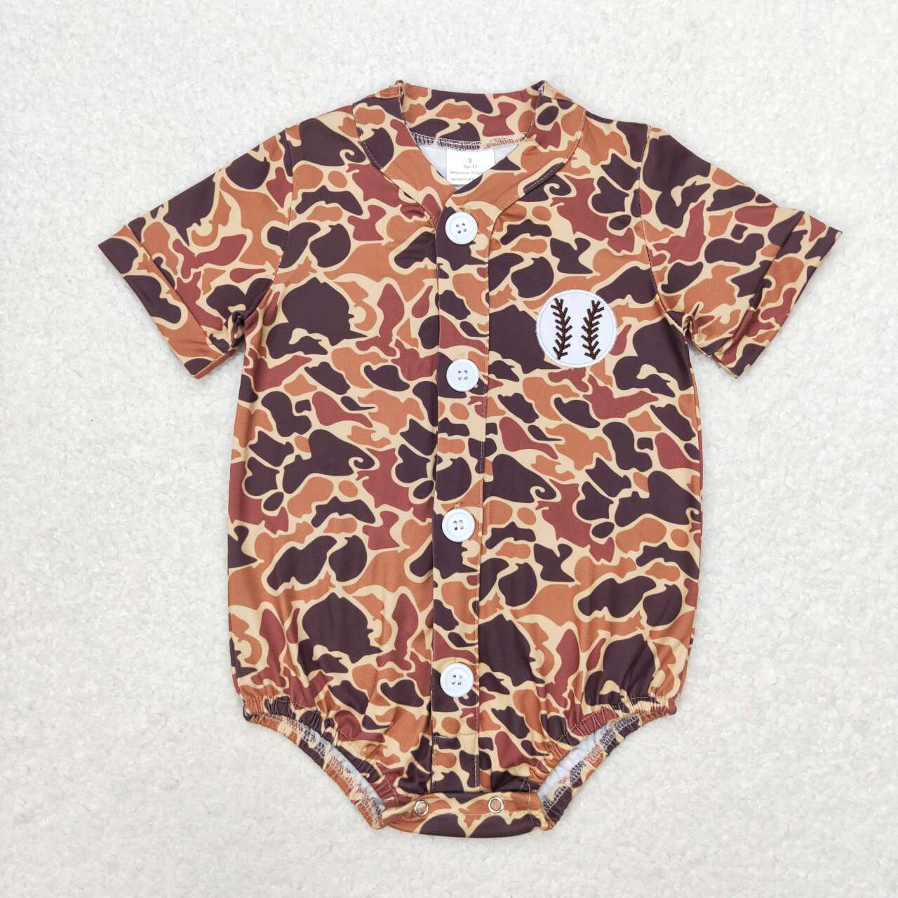 SR1684 Brown camo baseball baby boy romper embroidery