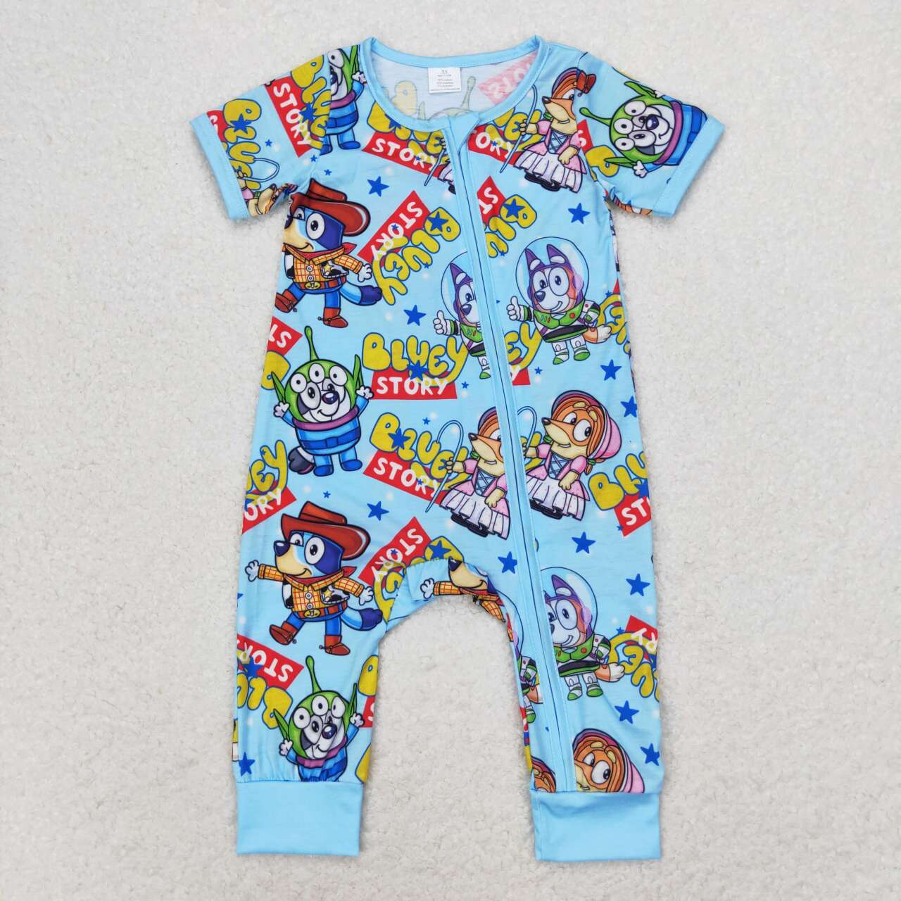 SR1723 Short sleeves blue dog toy baby boy zipper romper