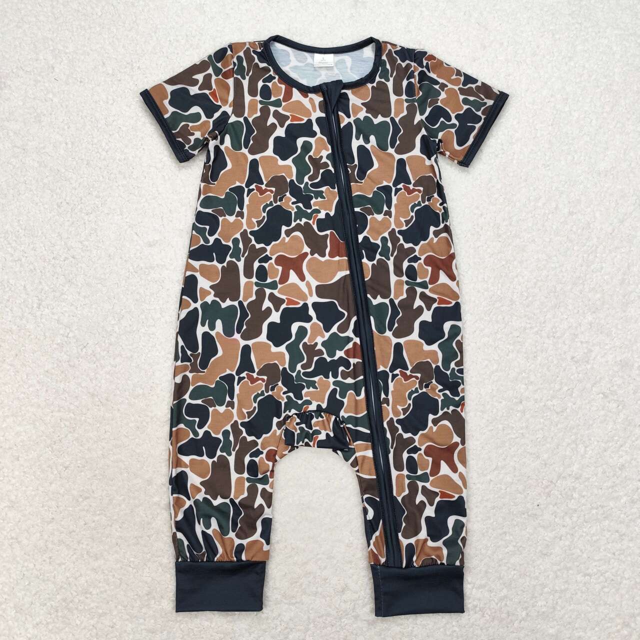 SR1899 baby boys camo zipper romper