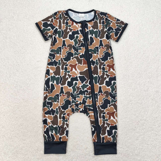 SR1899 baby boys camo zipper romper