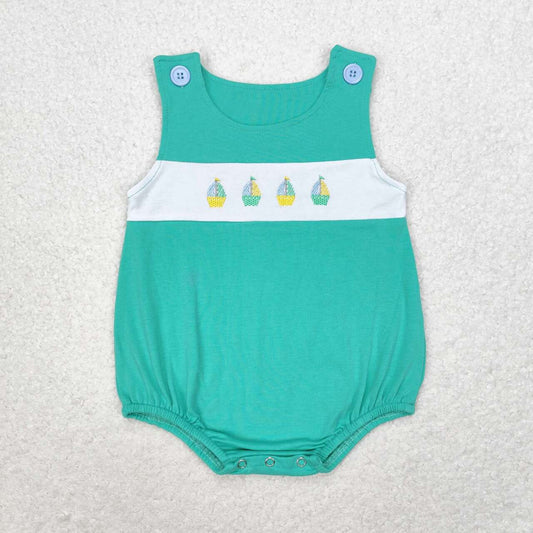 SR1581 Sleeveless boat baby boy summer romper embroidery