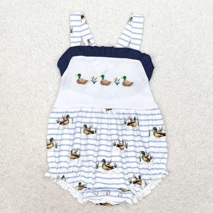 SR1584 Stripe duck baby girls summer romper embroidery