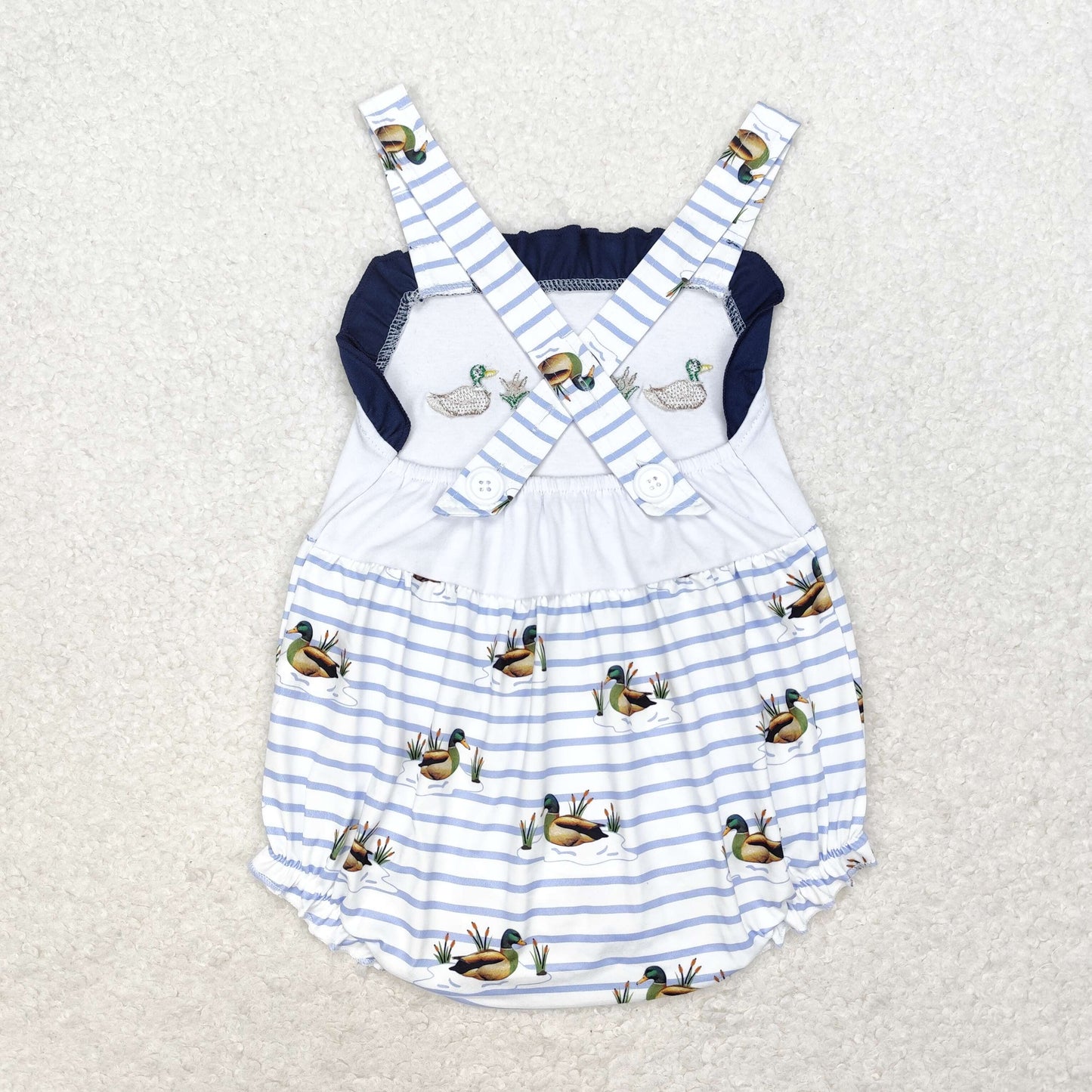 SR1584 Stripe duck baby girls summer romper embroidery