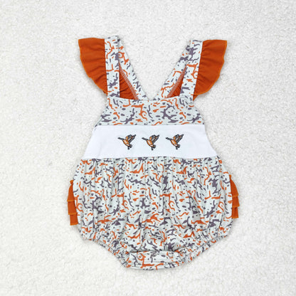 SR1742 Flutter sleeves duck camo ruffle baby girl romper embroidery