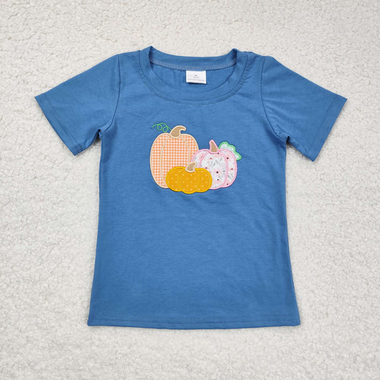 BT0675 Short sleeves pumpkin baby boys fall shirt Embroidery