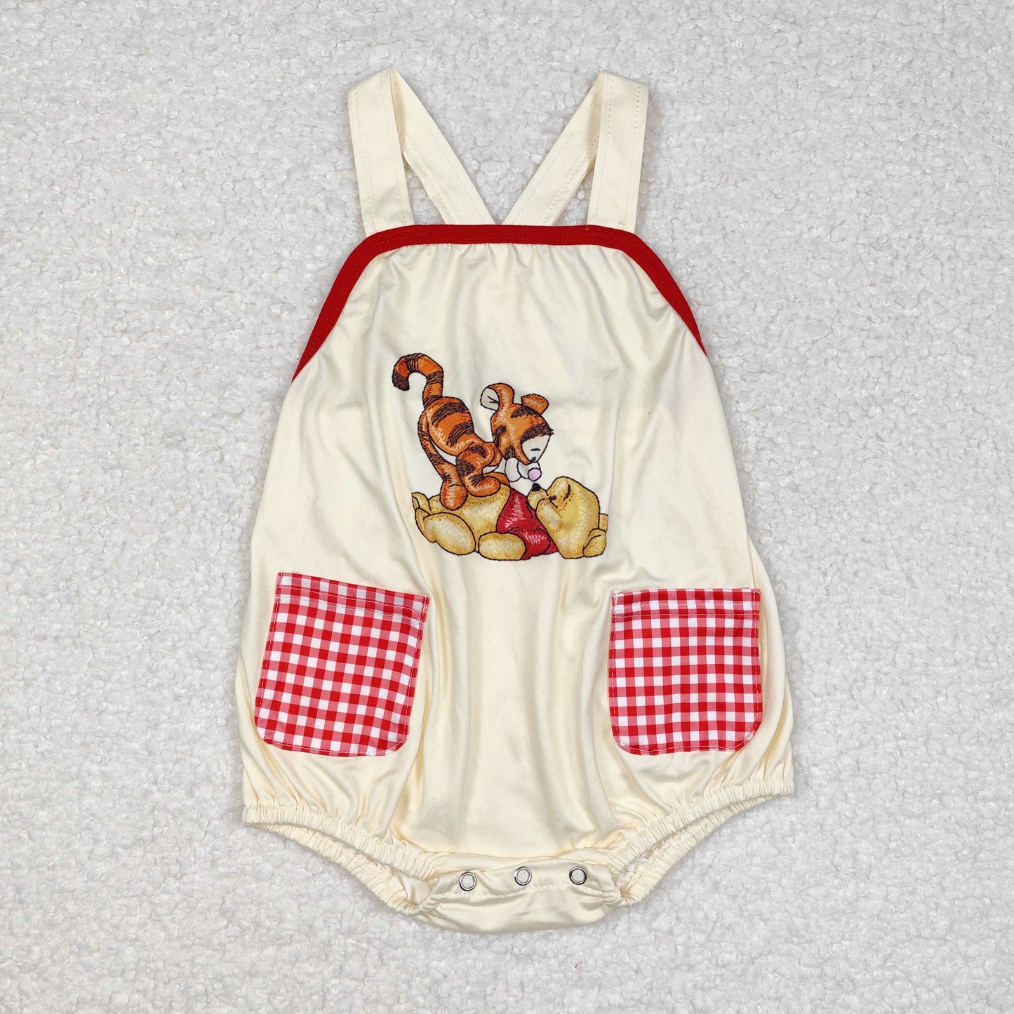 SR1704 Yellow straps bear baby boys pocket romper