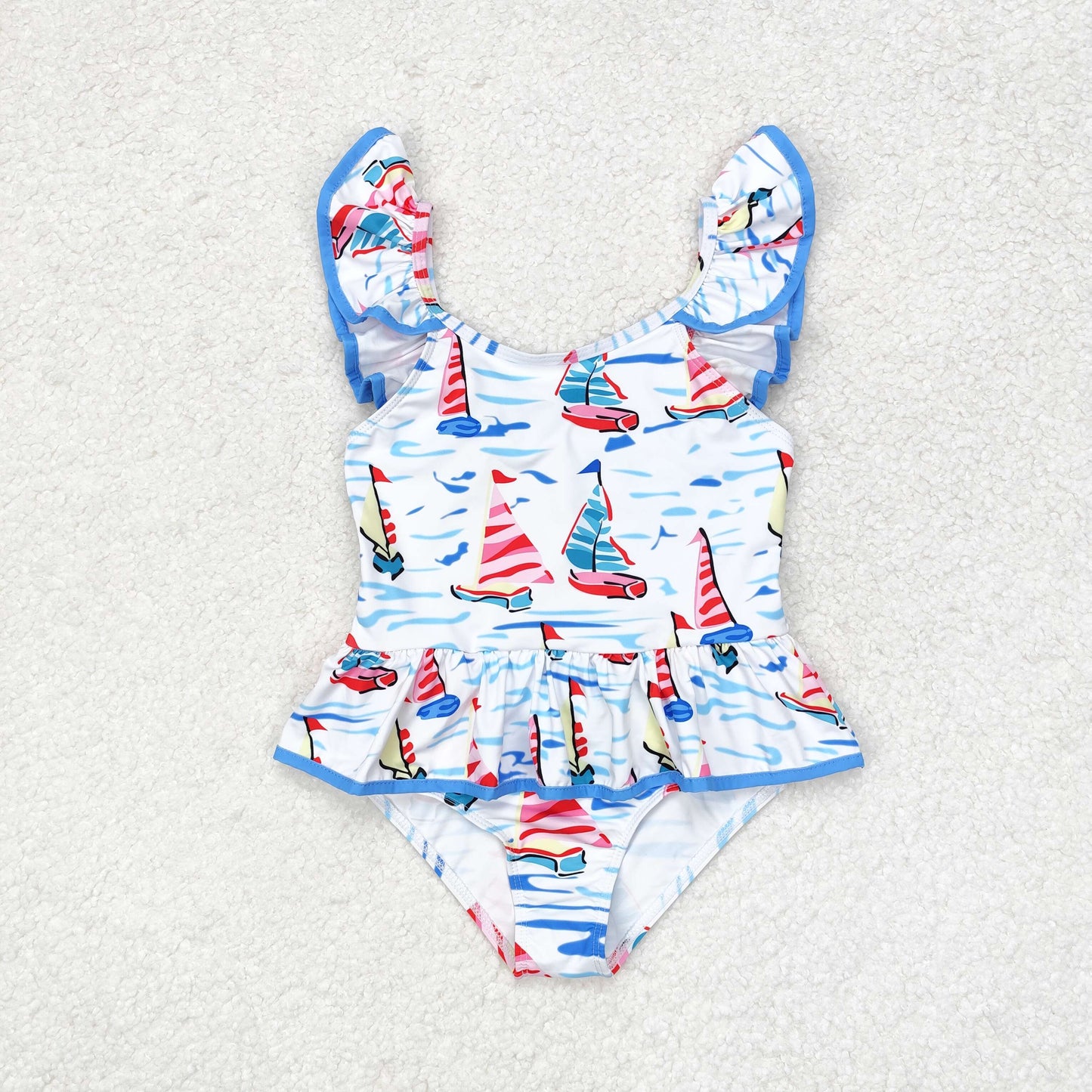 S0277 baby Girls Sailboat Bathing Suit 1pcs kids boutique wholesale clothing