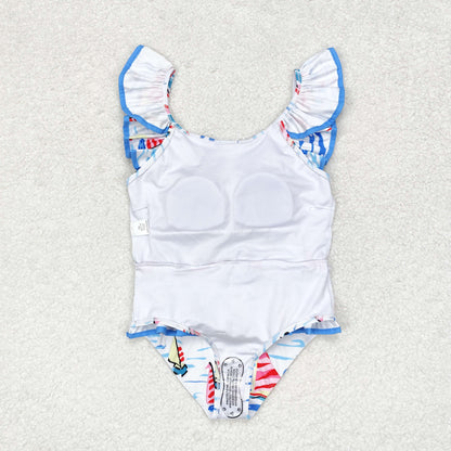 S0277 baby Girls Sailboat Bathing Suit 1pcs kids boutique wholesale clothing