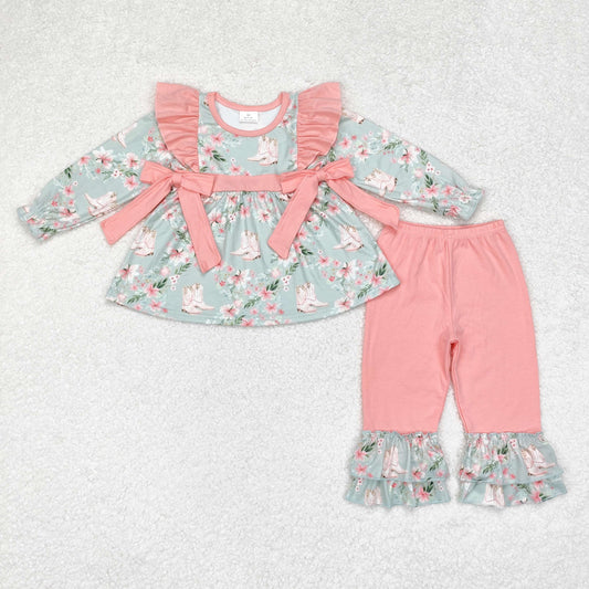 GLP1309 baby Girls boots floral outfits kids boutique wholesale clothing