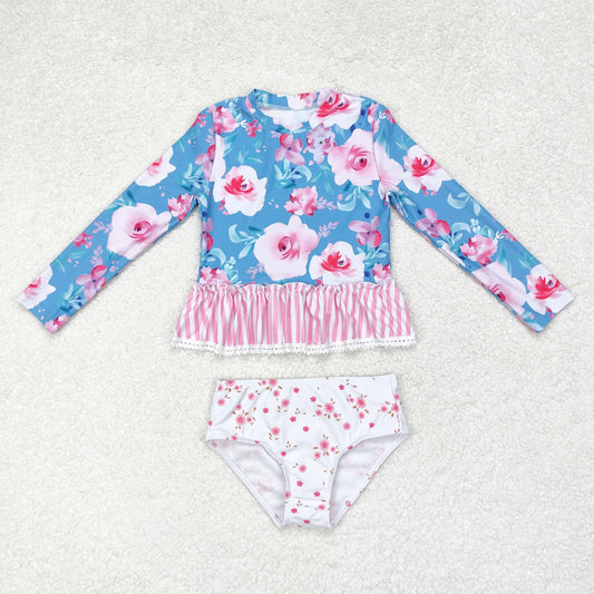 S0168 Girls pink floral Bathing Suit 2pcs