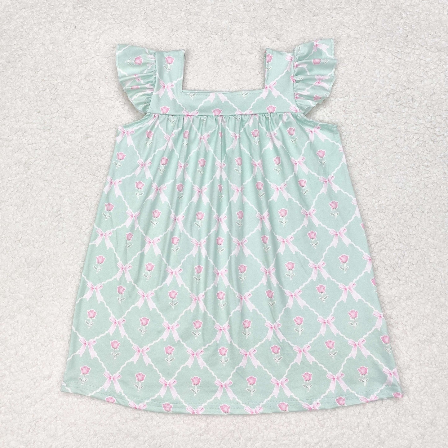 GSD1112 Flutter sleeves mint floral baby girls summer dress