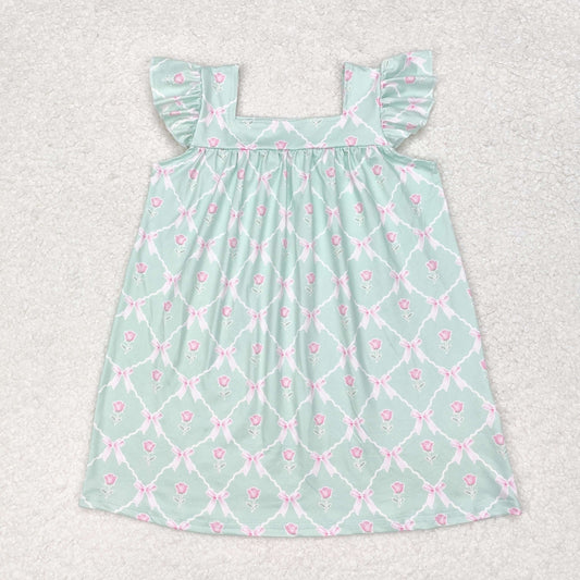 GSD1112 Flutter sleeves mint floral baby girls summer dress