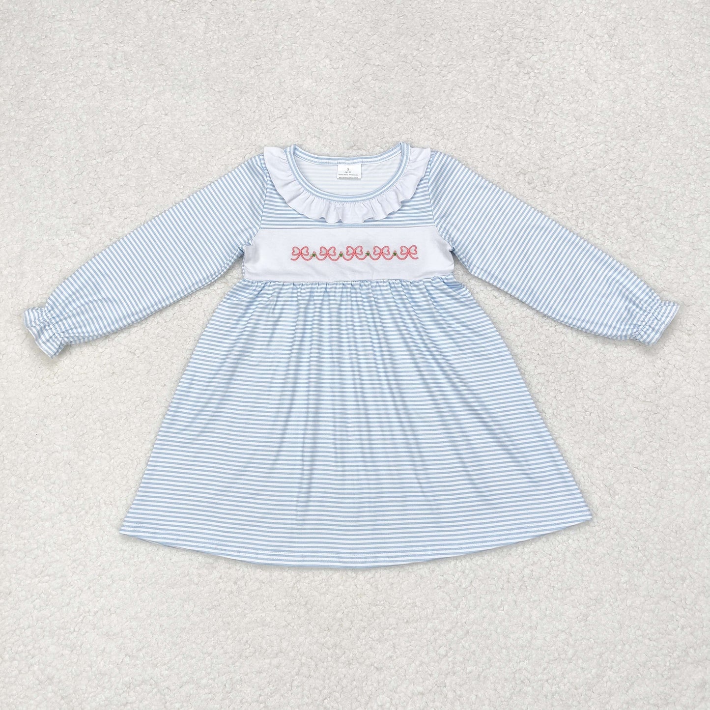 GLD0508 Girls BLUE BOW Dress Embroidery