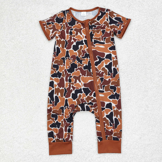 SR1895 baby boys camo zipper romper