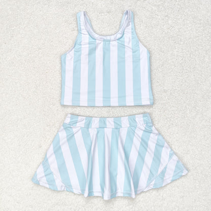 GSD0990 Girls blue stripe Bathing Suit 2pcs