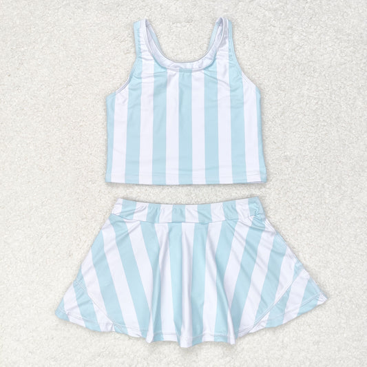 GSD0990 Girls blue stripe Bathing Suit 2pcs