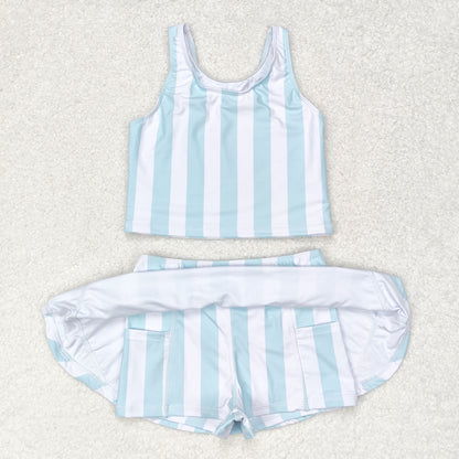 GSD0990 Girls blue stripe Bathing Suit 2pcs