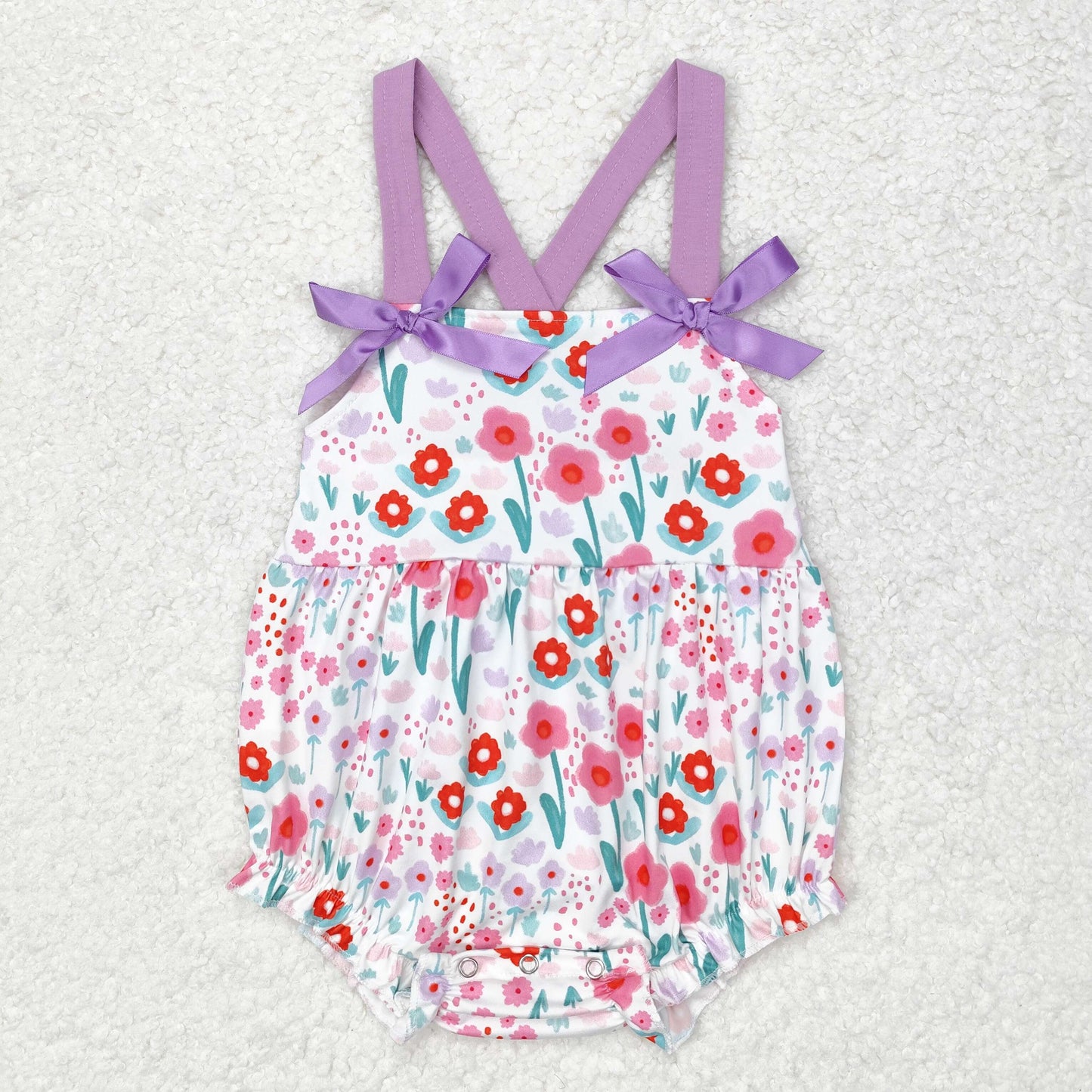 SR1417 Baby Girls Purple Floral Bubble