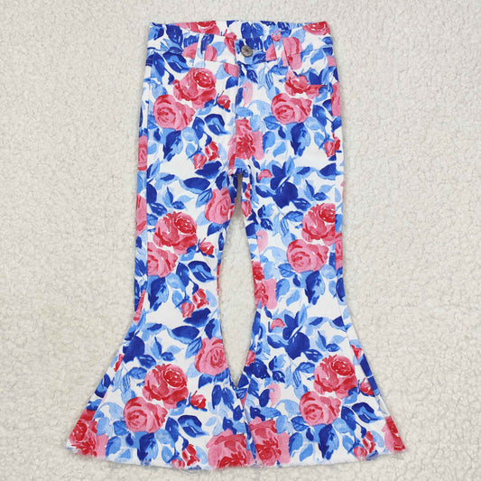 P0466 Girls Blue Floral Jeans