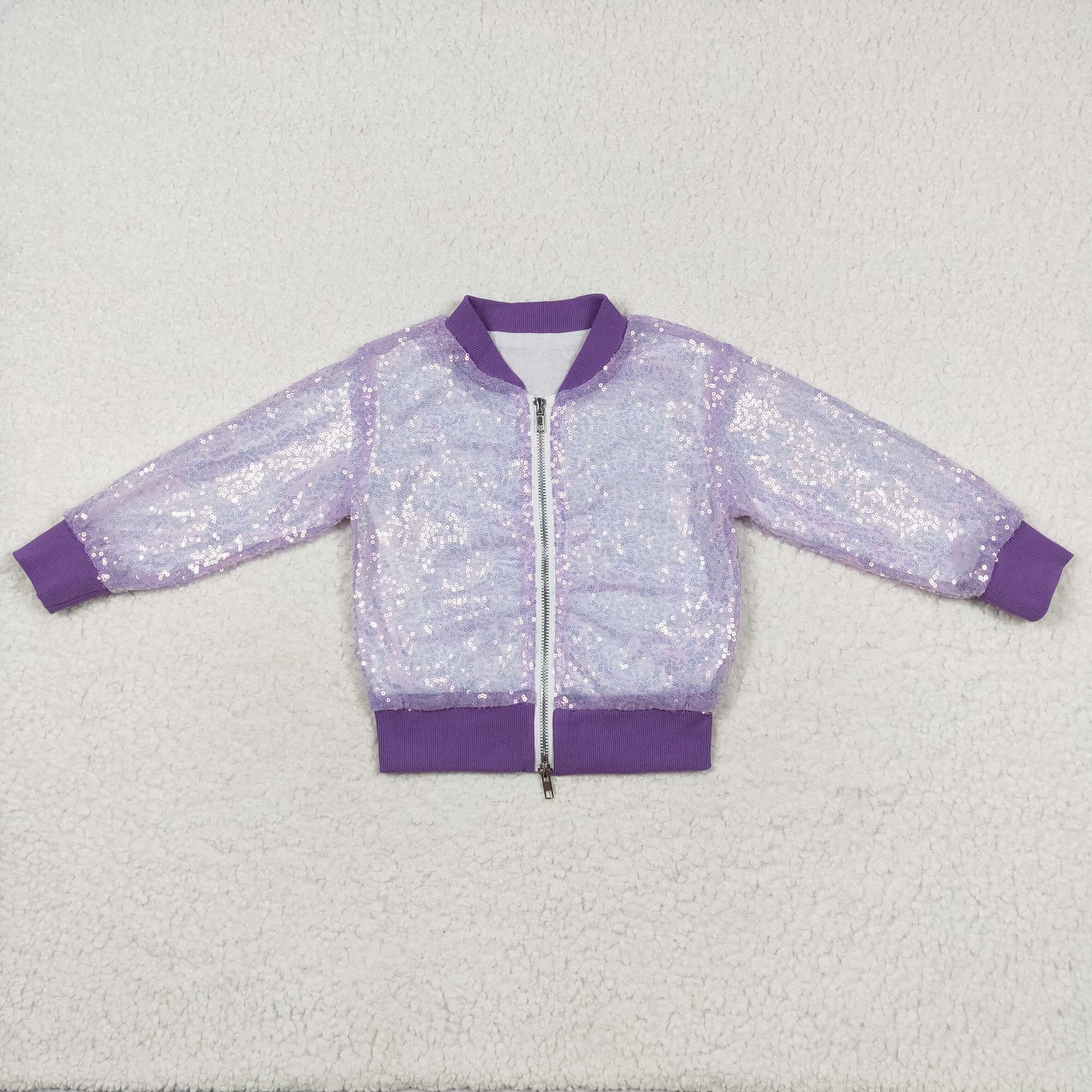 GT0559 Purple sequin zipper baby girls winter coat