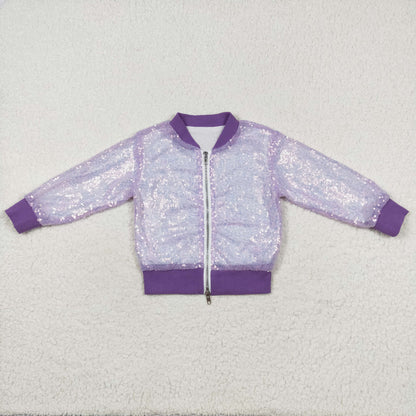 GT0559 Purple sequin zipper baby girls winter coat