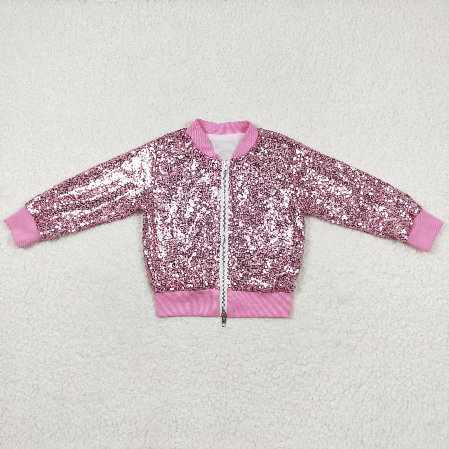 GT0541 Pink sequin zipper baby girls winter coat