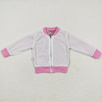 GT0541 Pink sequin zipper baby girls winter coat