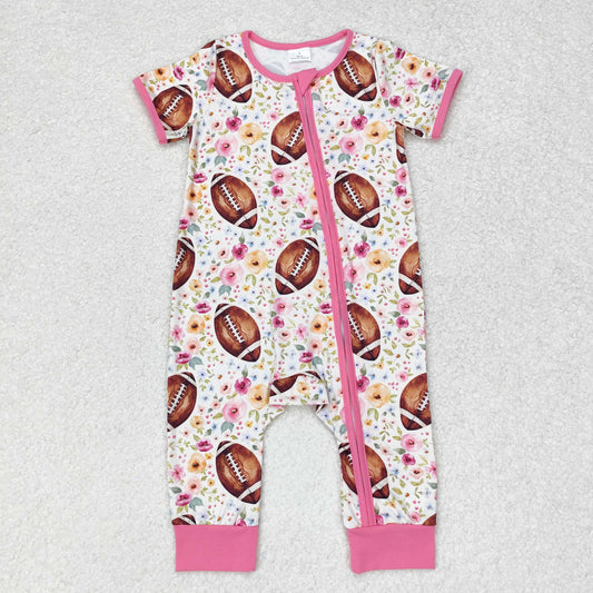 SR1872 Baby Girls football zipper romper kids boutique wholesale clothing