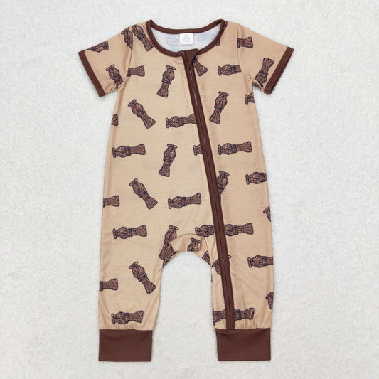 SR1900 baby boys brown zipper romper