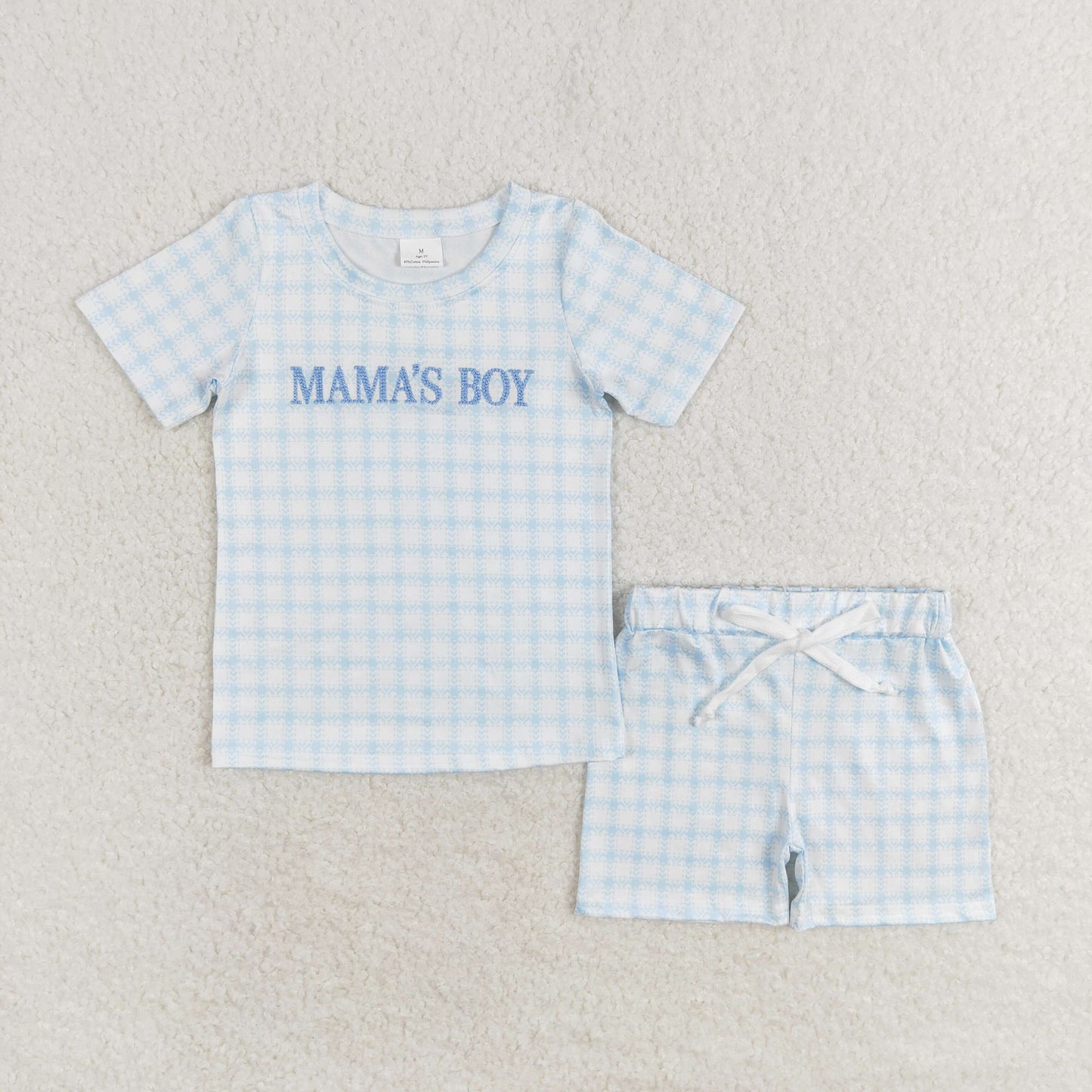 BSSO0912 Short sleeves plaid mama's boy kids summer outfits embroidery