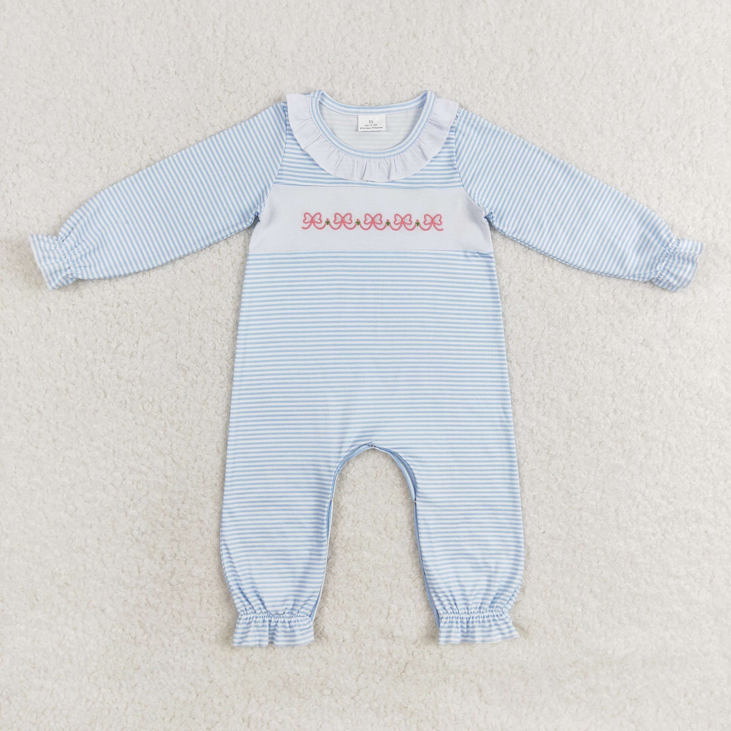 LR0941 Baby Girls blue bow romper Embroidery