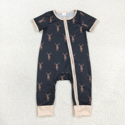 SR1896 baby boys deer zipper romper bamboo