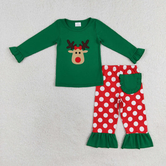 GLP1301 Girls Christmas deer outfits embroidery