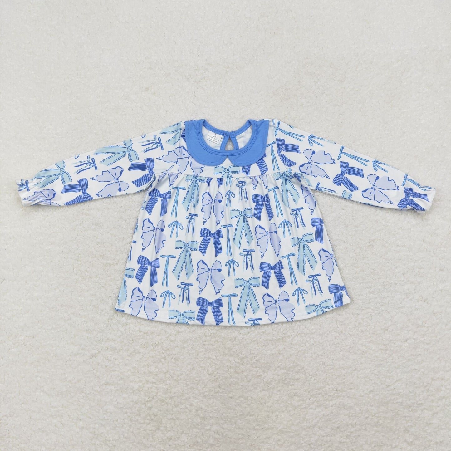 GT0666 long sleeve bow blue girls Tunic