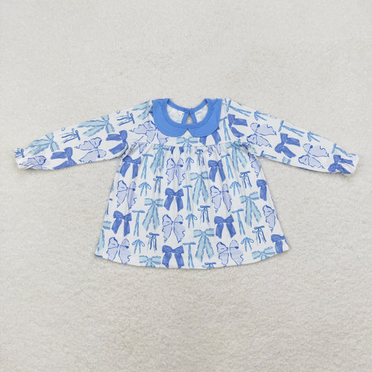 GT0666 long sleeve bow blue girls Tunic