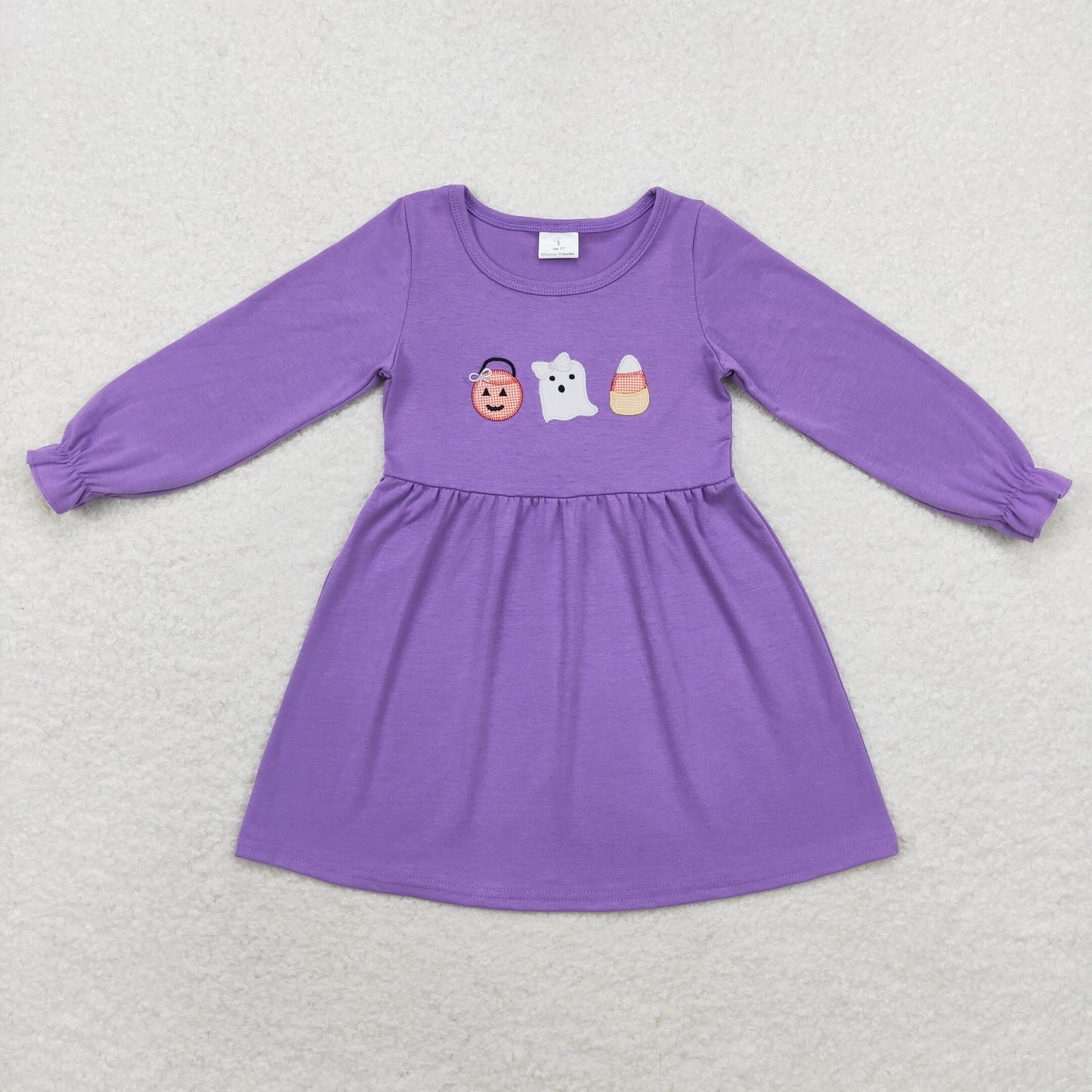 GLD0575 Girls Halloween purple Dress embroidery