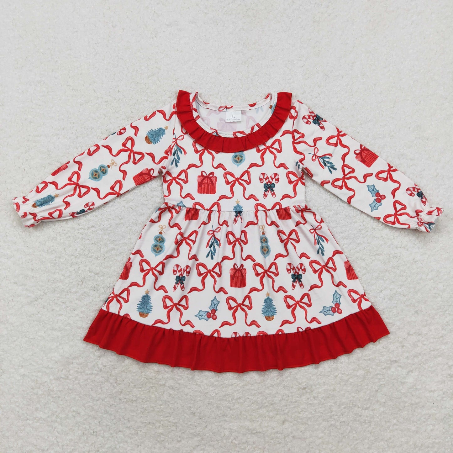 GLD0523 Girls Christmas bows Dress