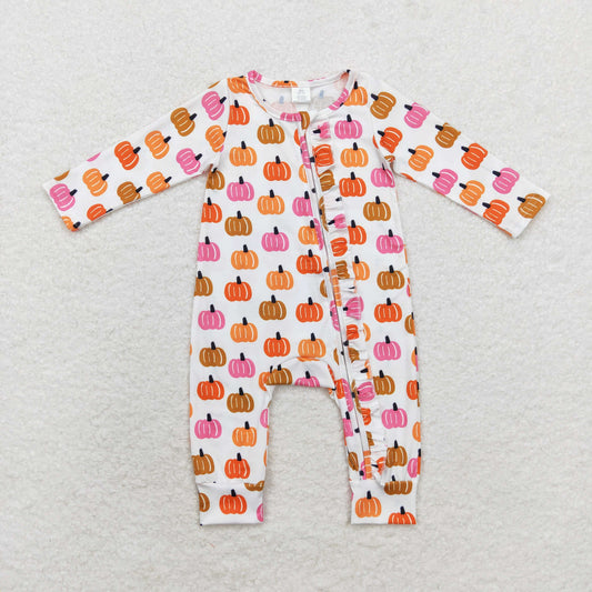 LR1219 Baby girls pumpkin zipper romper