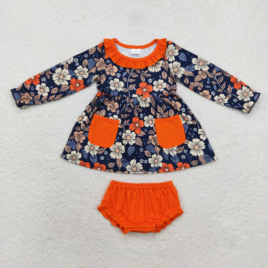 GBO0417 fall floral cotton orange bummies baby girls clothing