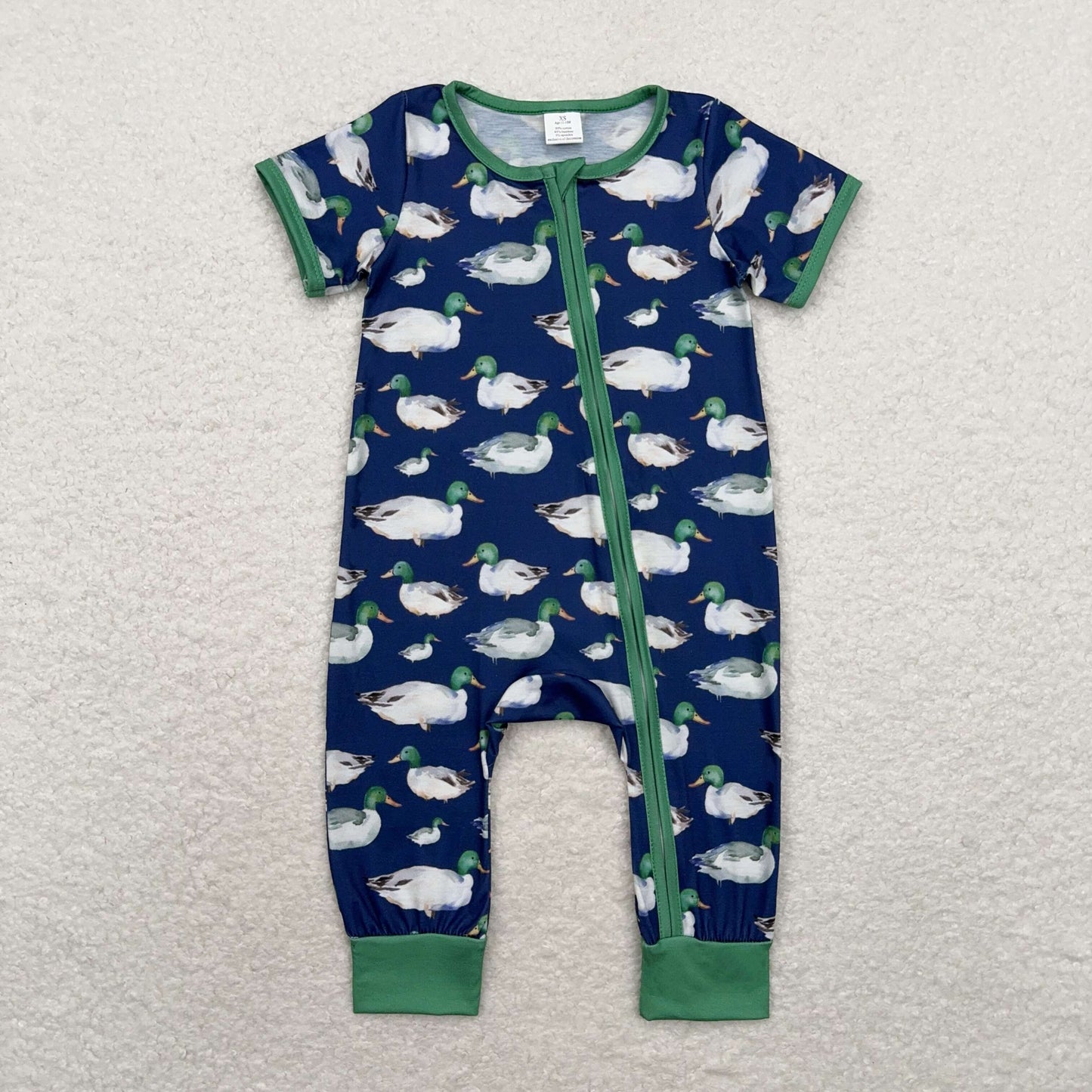 SR1897 baby boys duck zipper romper