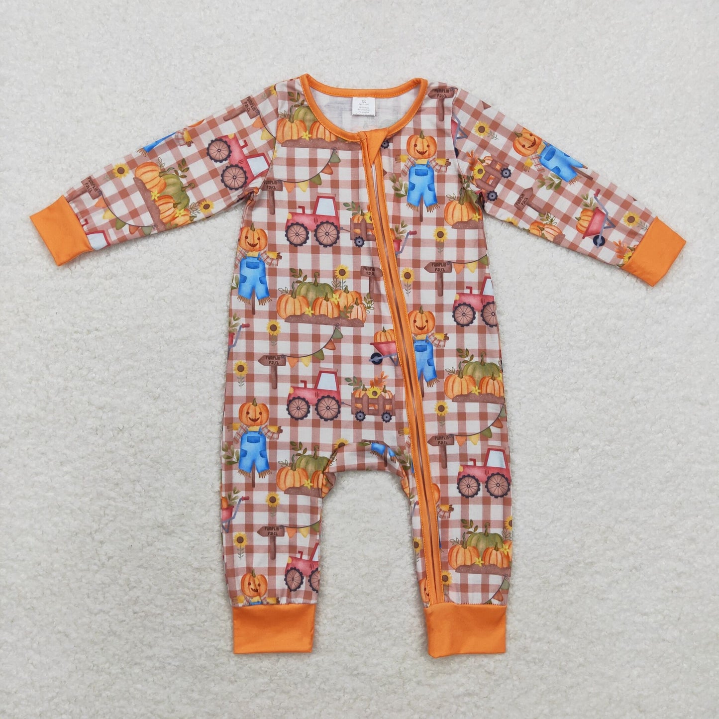 LR1046 Baby girls pumpkin zipper romper