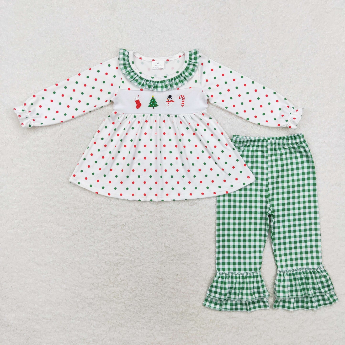 GLP1395 Girls Christmas green outfits embroidery